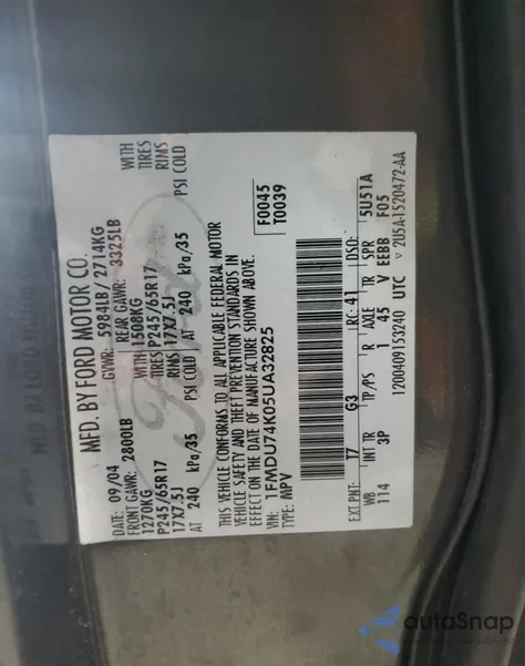 2005 Ford Explorer Eddie Bauer z USA, uszkodzony, nr VIN 1FMDU74K05UA32825